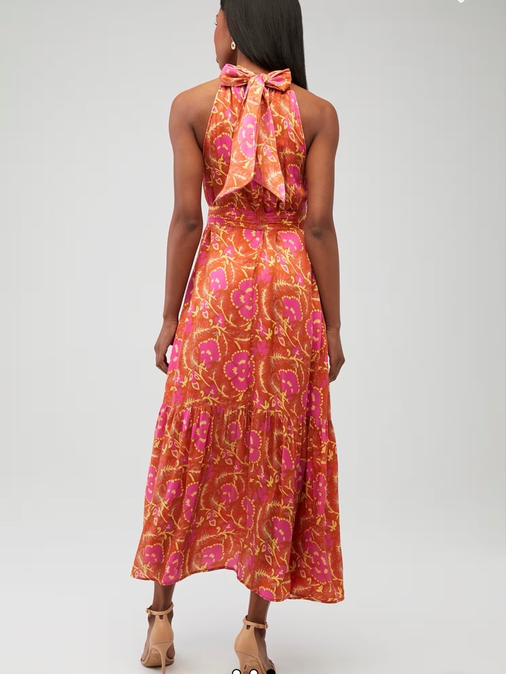 Cleobella Luella Pink & Orange Halter Maxi Dress with Tie Waist - Picture 3 of 7